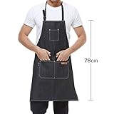 エプロン メンズ デニム　シワになりにくい　フリーサイズ　男性　大きいサイズ　作業用　(ブラック)
