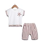 YiYa 子供服 男の子 ベビー服 赤ちゃん ベビー キッズ セットアップ 上下 2点セット 半袖 Tシャツ 男児ショートパンツ 子供 可愛い ヒトデ ストライプ 夏 カジュアル お出かけ 出産祝い 