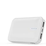 モバイルバッテリー 10000mAh 最小最軽量 大容量【PSE認証済&METI認証済】持ち運び充電器 2USBポート有線両用 2台同時充電 スマホ 急速充電器 iPhone、iPad、Android各種対応(ホワイト)