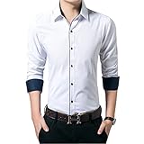 Gaosa ワイシャツ メンズ 襟高　長袖Yシャツ 無地　形態安定 おしゃれ ビジネス ビジネス ドレス スリム (43, 白)