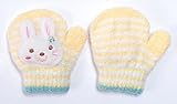 ワッペンを押すと「ピコピコ」とかわいい音が鳴る♪ベビーのびのび笛付きミトン手袋　ウサちゃん　ライトイエロー
