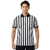 [Silver & Style] 審判 コスプレ 半袖シャツ 審判服 縦縞 ジップ レフェリー 衣装 バスケ サッカー 格闘技 (L)
