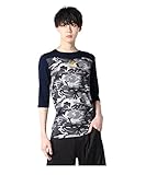 ActiveM アクティブーム 七分袖 コンフォートインナー アンダーシャツ 野球 丸首 カモ柄 吸汗速乾 ストレッチ (M, ネイビー)