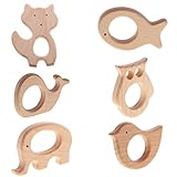 Fenteer 6個セット　木製　ティースリング　動物形状　可愛い　おしゃぶりおもちゃ　手作り