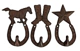 Cast Iron Cowboy Western Horse、ブーツとスター壁フックのセット3