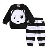 ベビー　子供服　長袖Ｔシャツ　ロングパンツ　2点セット　パンダプリント　縞模様　超柔らかい　可愛い　春秋冬用　赤ちゃん服　出産祝い (70)