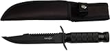 Survivor HK-695B Fixed Blade Knife, Black Reverse Serrated Blade, Black Metal Handle, 9-1/2-Inch Ove