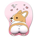 Tidoopu マウスパッド 手首サポートジェル人間工学3Dマウスパッド アニメコーギー犬マウスパッド ゲームマウスマット PCノートパソコン用 (ピンク)
