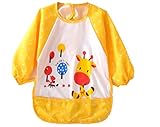 Canis ベビー　お食事エプロン　長袖　防水 お絵描き 離乳食 保育園用 対象年齢1～4歳 　かわいいデザイン　動物 6色 (黄色K-キリン)