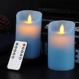 calm-lifeクラシックピラーReal Wax Flameless LED Candles 3 " x 5 " withタイマー10-keyリモート制御機能アイボリー色 – 2のセット ブルー