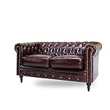 クラシックデモダン【ヴィンセント】二人掛け チェスターフィールドソファ（ブラウン/フェイクレザー×ブラック）アンティーク クラシック ラグジュアリー 高級感 ブリティッシュ 英国 アメリカン 西海岸【搬入・設置サービス】VC2P38K 家具