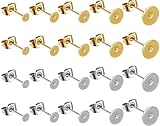 Sopplea 丸皿 ピアス パーツ シルバー ポスト 台座 付き 平皿 土台 バタフライキャッチ セット 50ペア（3mm、4ｍｍ、5mm、6ｍｍ、8ｍｍ） 200個 (ゴールドとシルバー)