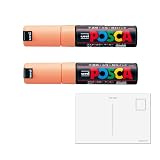 [セット品] 三菱鉛筆 ポスカ 太字角芯 PC8K.54 うすだいだい 2本セット + 画材屋ドットコム ポストカードA