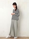 Angeliebe エンジェリーベ マタニティ 授乳口付き ミニ 裏毛 ボーダー × ワイドパンツ セットアップ 産前 産後 妊婦服 部屋着 M ブラック ボーダー × 杢 グレー21573 2157