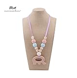 歯固め授乳ジュエリー ママのネックレス 歯がため 木製象 赤ちゃんのおもちゃ?[BPAフリー][FDA認可済]木育 安全 無味 ウッドカラー ピンク 紺碧（ブルー）