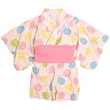 ベビー 浴衣風 パジャマ 半袖 女の子 前開きパジャマ 腹巻付 寝巻き 綿混素材 赤ちゃん ピンク 80cm