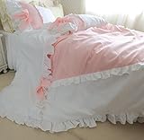 1 高級純綿 4 の部分の寝具キットプリンセス羽毛布団カバーゆみ女の子ロマンチックなホームの寝具で、ピンクと白のひだの色を設定した PC