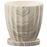 インテリアポット ウッディ ストライプ 10.5cm ホワイト 皿付 【6個入り】 ／植木鉢 dS-1672152