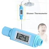 シャワーヘッド水温計　リアルタイムモニター　LEDデジタル表示　浴室温度計　自立発電式　超便利　やけど防止　防水　浴室　家庭　ホテル用 (ブルー)