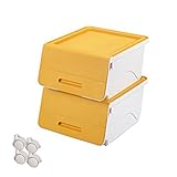 山善(YAMAZEN) オープンボックス フタ付き収納ボックス 2個組 浅型 キャスター付き サンドイエロー