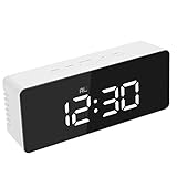 置き時計 温度計 目覚まし時計 おしゃれ LED ミラー クロック 12H / 24Hアラーム スヌーズ機能付き 輝度調整可能 卓上寝室台所用時計 贈り物-Decdeal