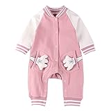 Baby Nest ベビー服 前開き 長袖 カバーオール 野球 ロンパース 女の子 コットン ピンク 6-9M