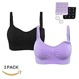Burvogue授乳ブラジャーなしワイヤーマタニティブラス3枚セット2枚セット 1枚セット (M, 黒+ライトパープル)