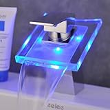 蛇口，SODIAL(R)現代シングルハンドルの滝の浴室の洗面化粧台容器シンクのLED蛇口、クローム