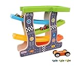 sesta7 木製スロープ ミニコースター 木のおもちゃ 知育玩具 滑り台 子ども スロープトイ 車4台付き