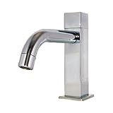 洗面水栓 蛇口 水栓金具 単水栓 スクエア回転式ハンドル シルバー（銀） [奥行12.4×吐水口高10cm] S100