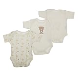 赤ちゃん・ベビー用 テディーベア 柄入り 半袖 肌着 ボディースーツ ロンパース (3枚入り) (身長:74-80cm　体重:10.5kg (9ヶ月-1歳)) (ベージュ)