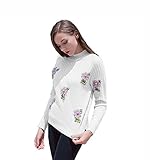 Vlent (バレント) レディース セーター ニット 花 長袖 トップス 秋冬服 (S, 白)