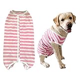 KUVEELA PET 大型犬 中型犬 服 術後服 術後ウェア 術後カバー服 犬用品 保護服 雄 雌兼用 避妊 離乳 傷口保護 皮膚病 通気 夏用 (XL, ピンクボーダー)