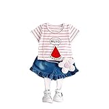 Pojour 夏 1-6歳キッズセット 子供かわいいブラウス 上下セット Tシャツ+パンツ 通気 綿 ピンク(100cm)