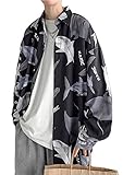 [ＺＨＯＮＧＪＵＥ] 長袖シャツ メンズ ゆったり シャツ オーバーサイズ カジュアル 柄シャツ 総柄 プリント 原宿系 おしゃれ 開襟シャツ 春 秋 ファッション(10黒)