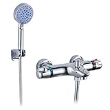 bennyue　浴室用水栓 シャワー付き　シャワーヘッド セット　サーモスタット　混合水栓　壁付け シャワーセット クロム バスルーム用水栓金具　ステンレス　ABS　レインシャワーヘッド　節水 高水圧