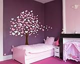 Large Wall Tree Baby Nursery Decal Butterfly Cherry Blossom 1139 (6 Feet Tall) (Soft Pink and White)