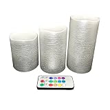 AdoriaシルバーFlameless Candles withタイマー、リアルワックス素朴な電池式ピラーキャンドルのセット3、トール4インチ、5インチ、6inch