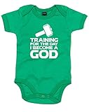 (神になる日の為にトレーニング) Training For The Day I Become A God, プリント　ベビースーツ - グリーン/白 6-12 ヶ月