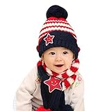 Goenn ニット帽子 &マフラー セット ベビー 赤ちゃん帽子 冬 かわいい 防寒 冬 しもやけ 対策 キッズ子供用 誕生日、お祝い、プレゼント　かわいい防寒帽子 公園 お出かけ お散歩 (E)