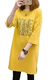 【Smile LaLa】 レディース チュニック Tシャツ プリント ロゴ Uネック 七分袖 体型 カバー ロング カジュアル ボーイッシュ (XL, イエロー)