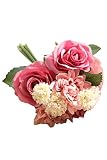 Lumierechat ブーケ バラ 薔薇 ローズ ピンポンマム 菊 ミニブーケ 造花 シルクフラワー ウェディング 結婚式 ウェディングブーケ a-9356 (ピンク, 1束)