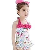 [FERE8890] 女の子 ベビー 水着 連体式 蝶結び 演出 ヘアバンド 温泉 フラワー ショートパンツ 清新 マーメイド 速乾 可愛い 伸縮性に優れた生地 プリンセス ローズ 4# 適合体重12