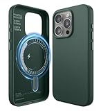 【elago】 iPhone 15 Pro 対応 ケース MagSafe 対応 PUレザー 耐衝撃ケース 合成皮革 耐衝撃 マグセーフ スマホケース [ Apple iPhone15 Pro アイフォン15 プロ 対応 iPhone15Proケース ] MAGNETIC LEATHER CASE ブラック (ミッドナイトグリーン)