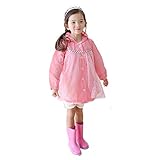 キッズレインコート　キッズポンチョ 男の子 女の子 レース 柄 カッパ付き雨具 新学期用 子どもレインコート (L, ピンク)