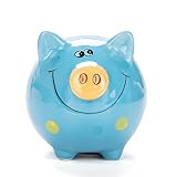 豚 貯金箱 陶器貯金箱 貯金缶 カラー ブタ 子供 貯金箱 コイン箱 子供 生日クリスマス プレゼント可愛い おもちゃ 宝箱 豚小銭ボックス コインバンク ブタ缶BANK (ブルー)