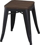 パール金属 メタル スツール チェア 椅子 鉄 アンティーク 座面 木製 エルム マットブラック N-8344