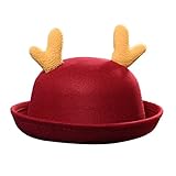 MIOIM 大人 子供 フェルトハット ハロウィン クリスマス 山高帽子 ウール 鹿角 帽子 丸み ラシャ ボーラーハット ダービーハット 通園 通学