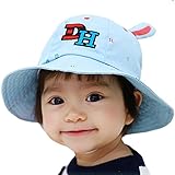 C-Princess ベビー 赤ちゃん 帽子 バケットハット サファリハット 幼児 キッズ 子供用 綿 UVカット 耳付き かわいい アウトドア ビーチ ブルー