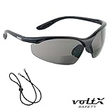 voltX[コンストラクター] 遠近両用（二重焦点）保護めがね 欧州規格CE EN166F適合／サイクリング用スポーツめがね（スモーク／グレー +2.5D） 安全ストラップ付き